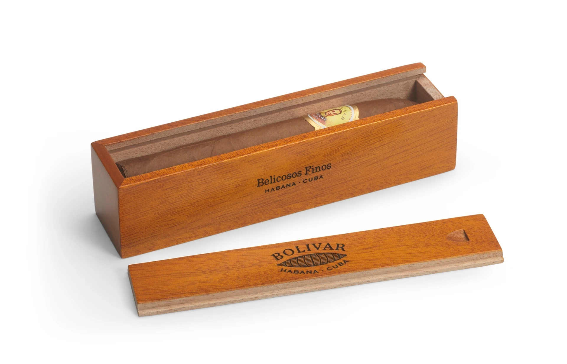 Bolivar Belicosos Finos wooden coffin box open